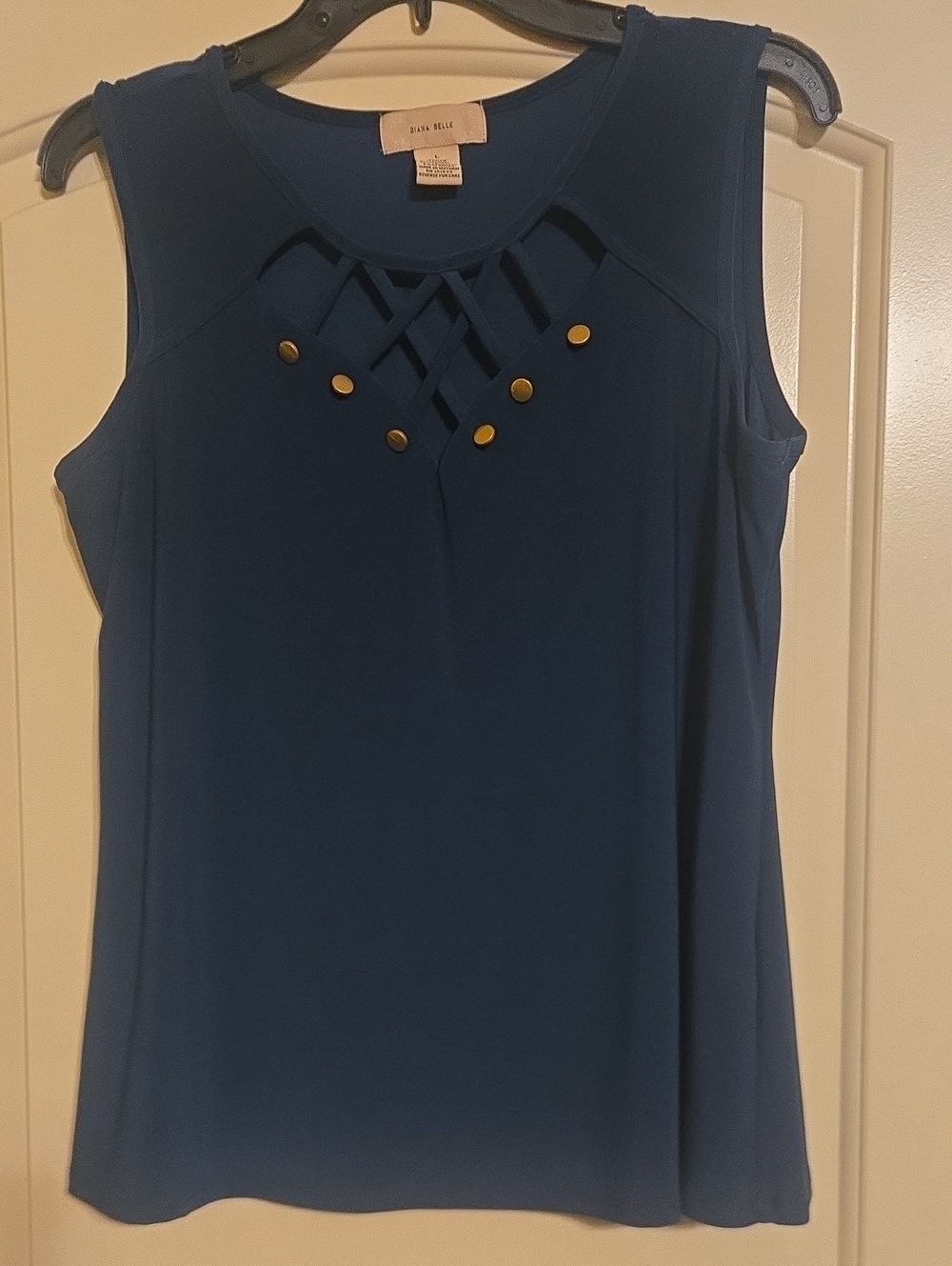 Large Diana Belle Teal Sleeveless Tank with Lattice Neck